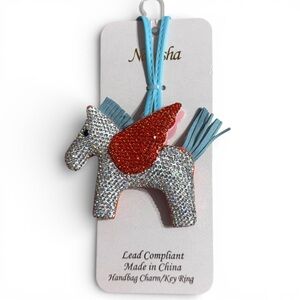 Natasha Pegasus Horse Rhinestone Bag Charm Keychain Pink Orange Whimsical NWT